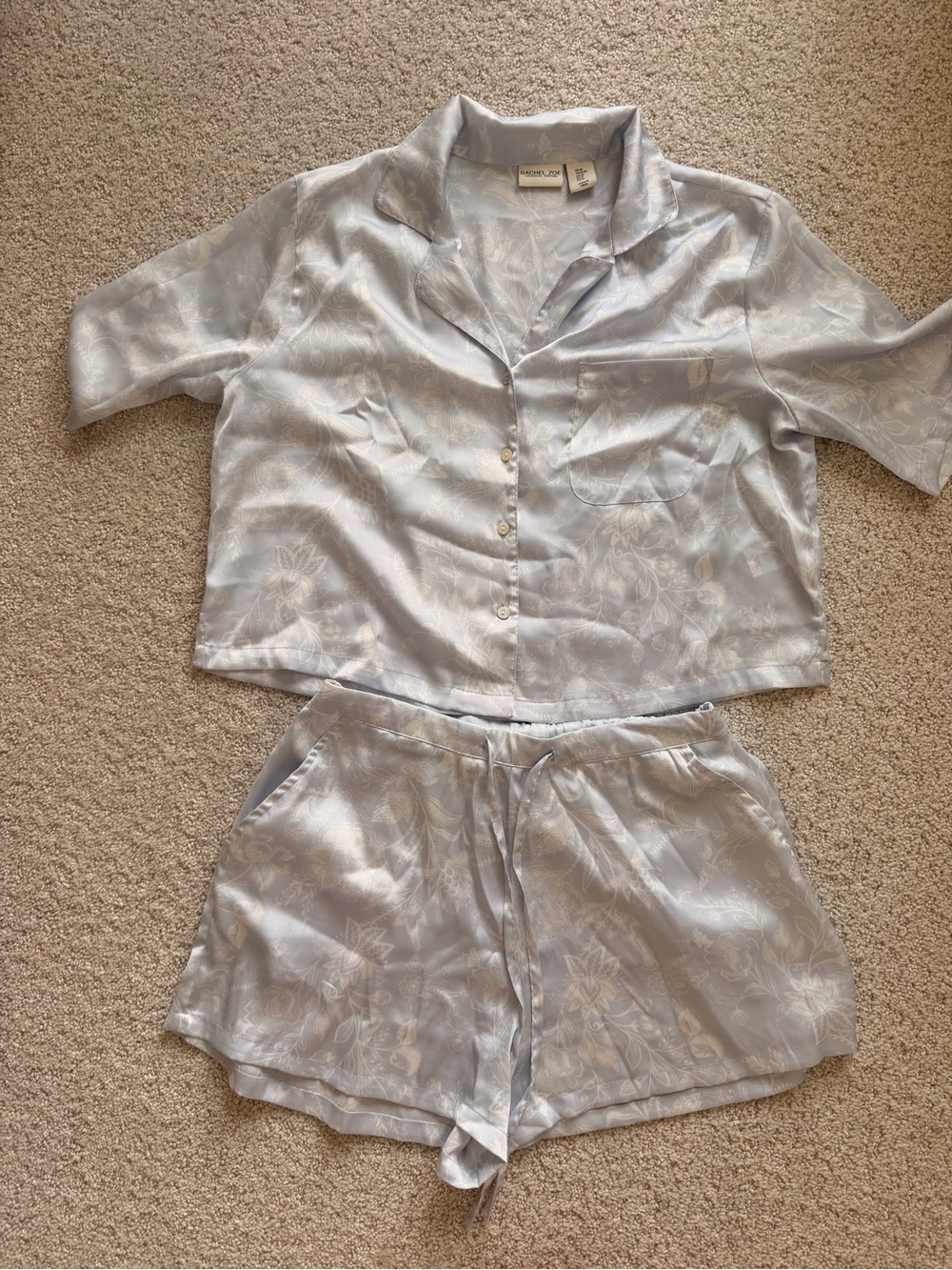 Rachel Zoe Pale Blue Floral Satin Short Pajama Set